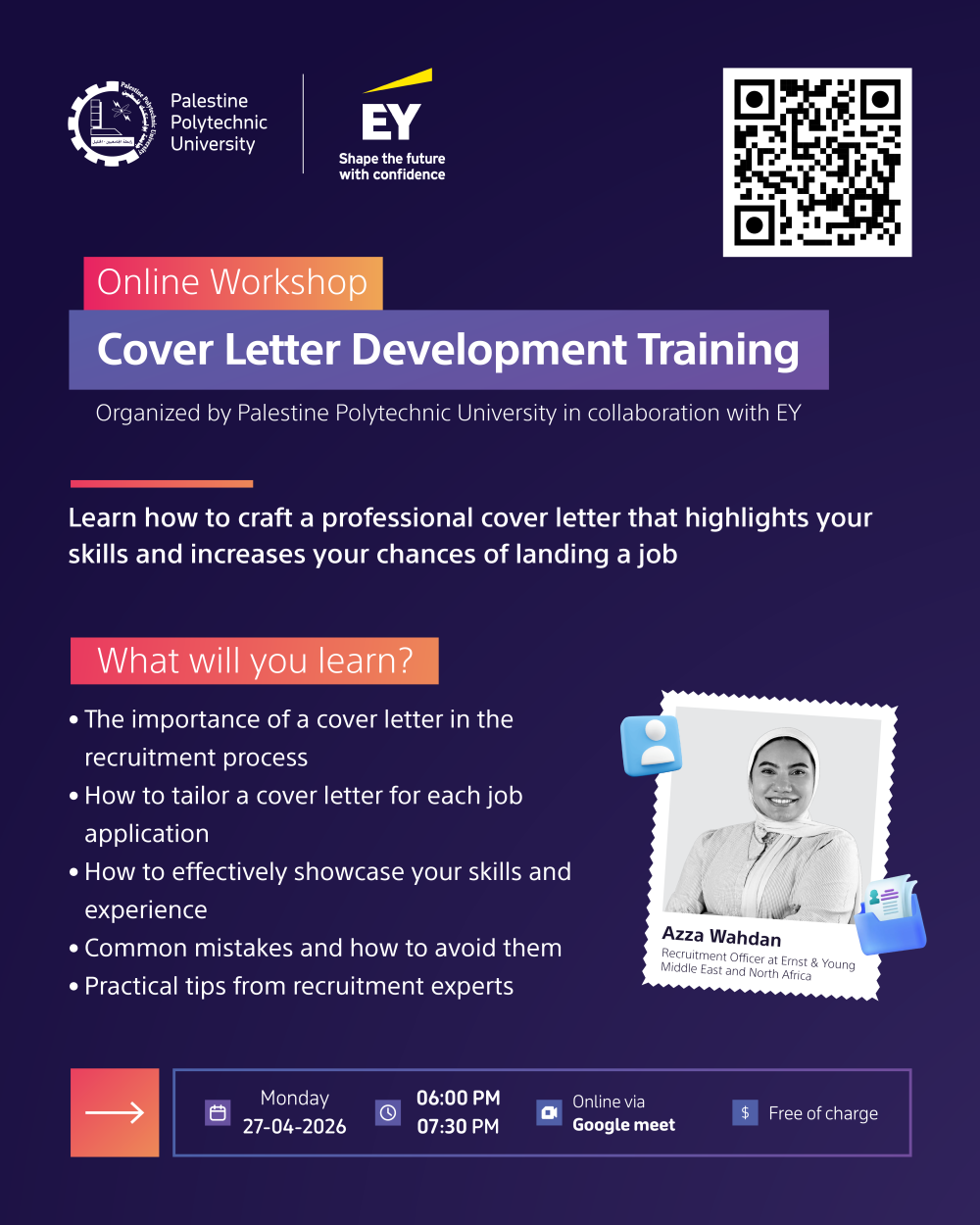 دعوة للمشاركة في ورشة تدريبية متخصصة في تطوير خطاب التغطية (Cover Letter) لأغراض التوظيف