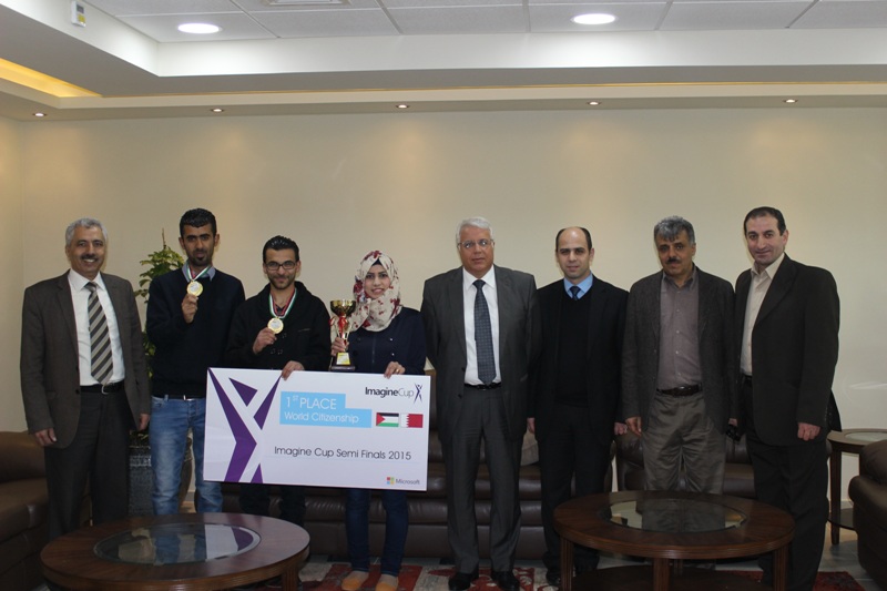 Palestine Polytechnic University (PPU) - رئيس جامعة بوليتكنك فلسطين يستقبل الفريق الفائز في مسابقة كاس التخيل 