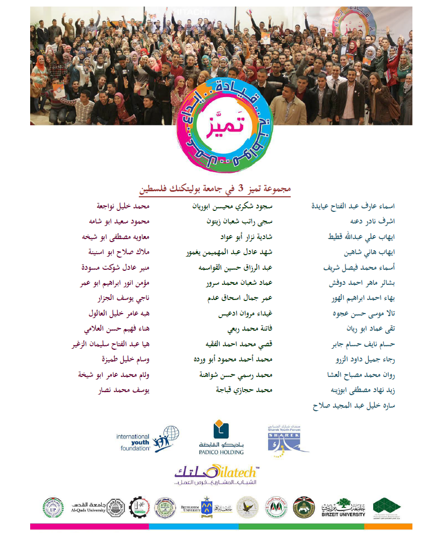 " اسماء الطلبة المقبولين في برنامج تميز 3 في جامعة بوليتكنك فلسطين"