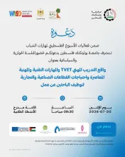Palestine Polytechnic University (PPU) - دعوة لحضور الجلسة الحوارية والسياساتية بعنوان: ​"واقع التدريب المهني TVET والمهارات التقنية والمهنية المعاصرة واحتياجات القطاعات الصناعية والتجارية لتوظيف الباحثين عن عمل"