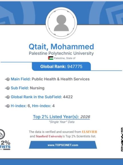 باحث من جامعة بوليتكنك فلسطين ضمن قائمة أفضل 2% من العلماء عالميًا لعام 2026