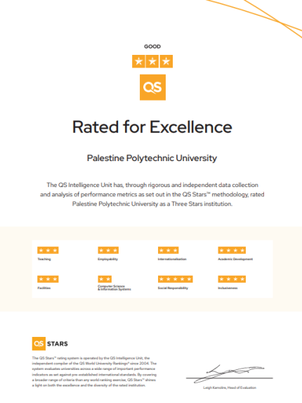 Palestine Polytechnic University (PPU) - جامعة بوليتكنك فلسطين تحصل على تقييم ثلاث نجوم وفقاً لنظام التقييم العالمي "QS Stars Rating" البريطاني للعام 2022 